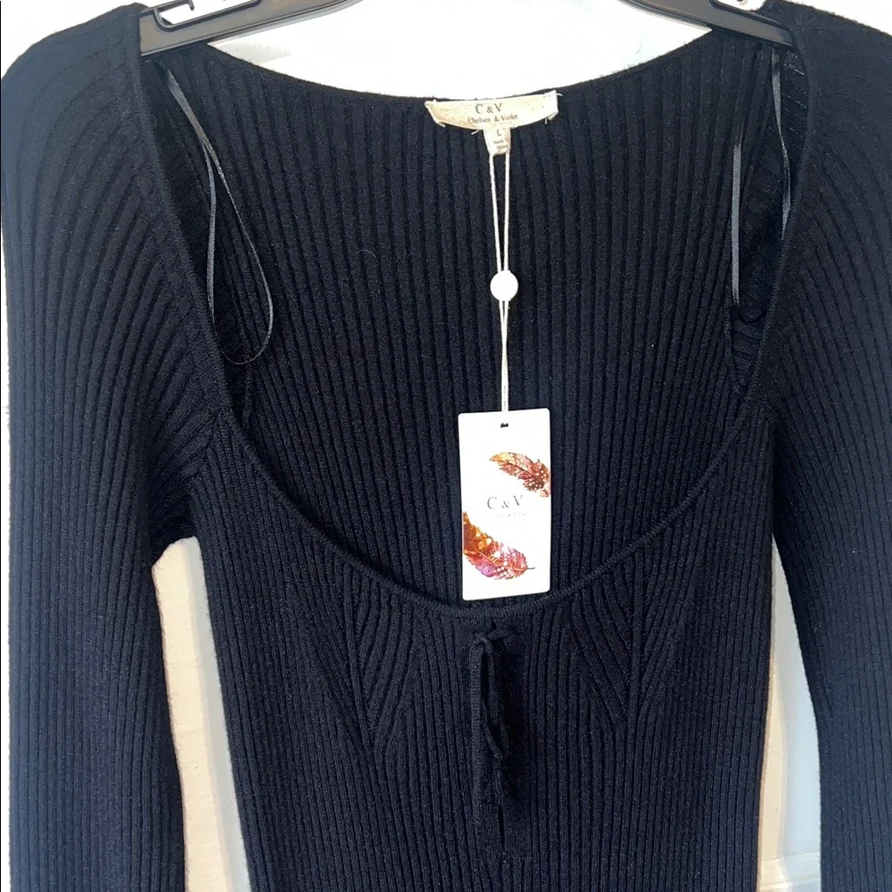 Chelsea & Violet Black Ribbed Midi Dress - Picture 3 of 5